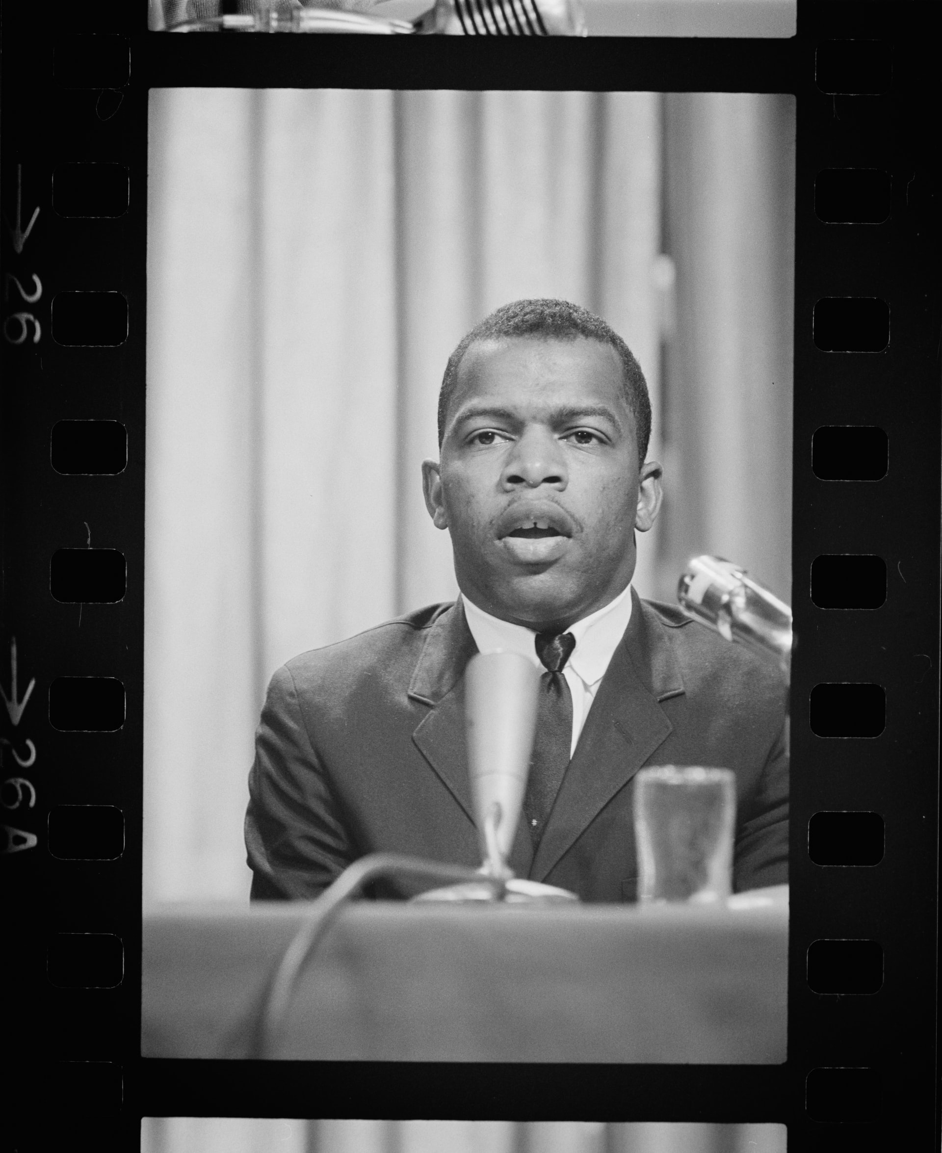 John Lewis speaking at a meeting of American Society of Newspaper Editor, 1964. Photo negative by Marion S. Trikosko.